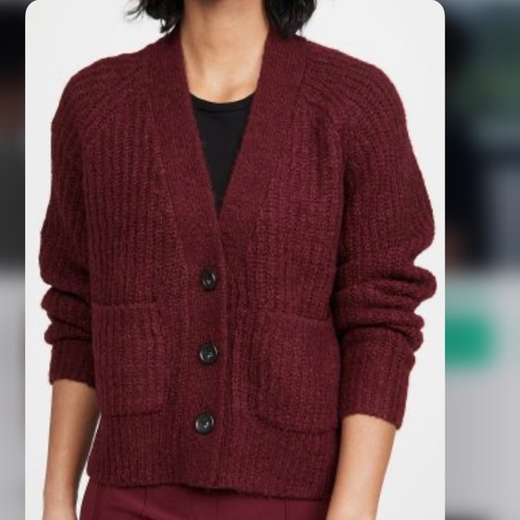 ALC A.L.C Cleveland Burgundy red knit button up v-neck cardigan sweater pockets - Picture 10 of 16